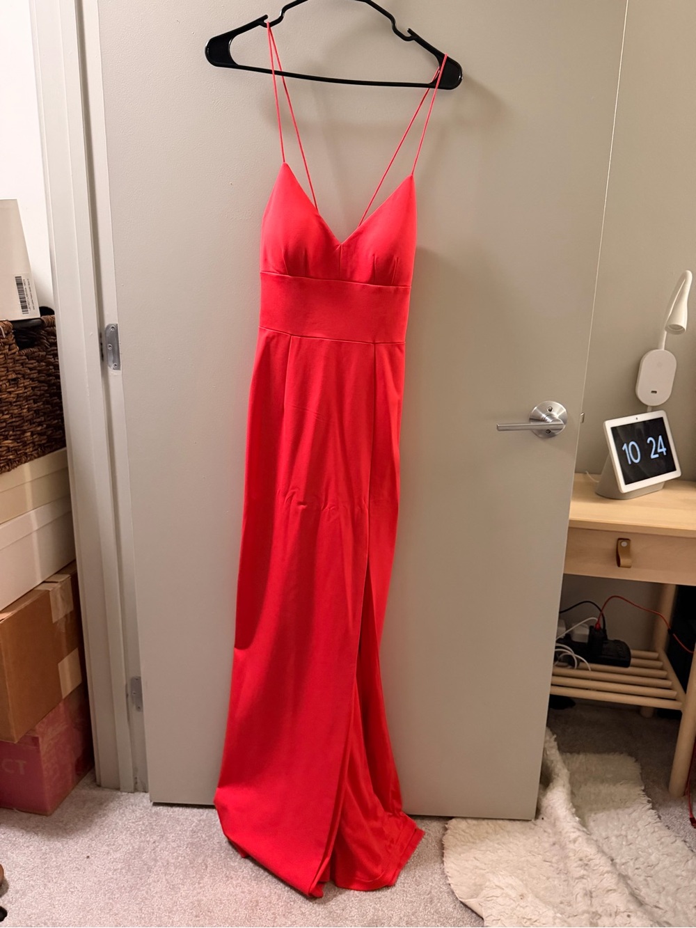 Adrianna Papell Red Spaghetti-Strap Maxi Dress with Front Tie